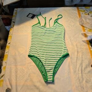 Green Striped Women's One Piece Swimsuit